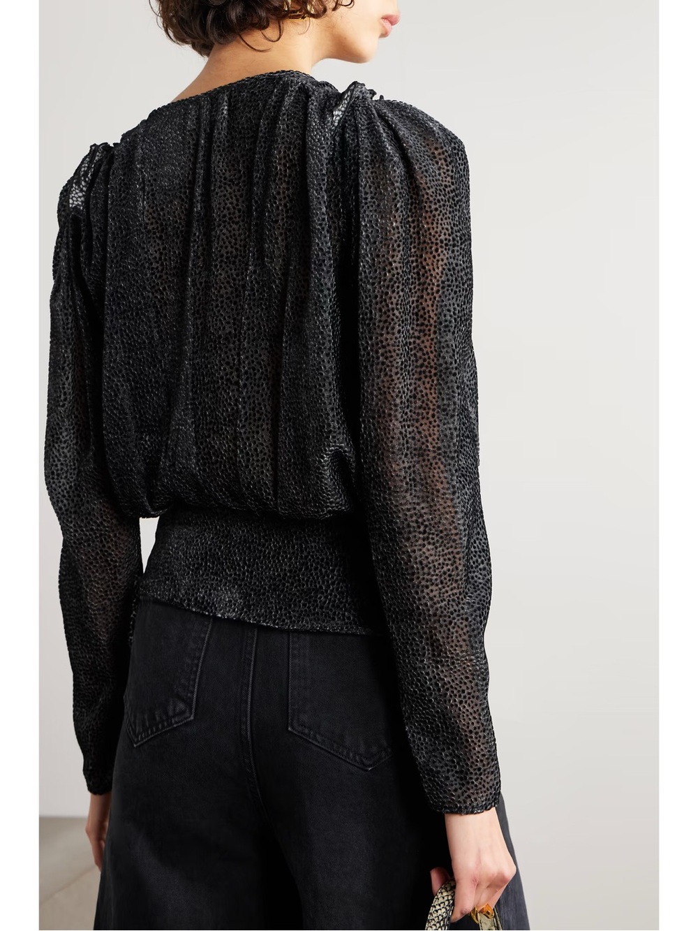 Isabel Marant Black Sheer Textured Long-Sleeve Top - Picture 2 of 3
